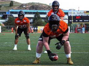 Andrew Peirson of Kingston makes a snap during a workout at the CFL training camp of the B.C. Lions at Hillside Stadium in Kamloops, B.C. (Supplied Photo)