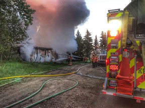Firefighters with Strathcona County Emergency Services put out a house fire in the rural area on Sunday morning that resulted in no injuries, but demolished the home.