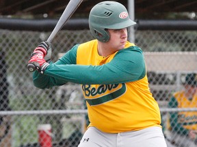 Chris Fink, of the Scollard Hall Bears, hit an RBI single for a 13-12 come-from-behind walk-off victory over Mattawa's F.J. McElligott Voyageurs in NDA quarterfinal action at the Veterans Park diamond, Wednesday. Nugget File Photo