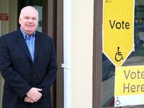 Jim Wilson prepares to submit his ballot outside of the St. Patrick's Parish Hall in Stayner. The Progressive Conservative canidate won his eighth-straight provincial campaign on Thursday. Greg Cowan/The Sun Times.