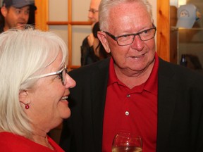 BRUCE BELL/THE INTELLIGENCER
Liberal candidate Robert Quaiff and his wife Susan were surrounded by approximately 50 supporters, watching results from Thursday’s provincial election come in at the Prince Edward Yacht Club.