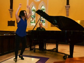 Tap percussionist Micaele Johnson and jazz pianist Jim Hodgkinson rehearsed together Friday afternoon in preparation for their performance at the St. James Anglican Church Jazz Vesper Service Sunday at 4 p.m. (Galen Simmons/The Beacon Herald)