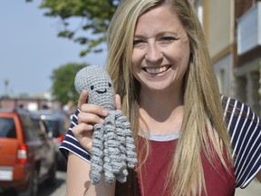 Lisa Seimens, a stay-at-home mom in St. Thomas, started a business last year selling crochet octopi and other comfort items for babies. A year later Baby Octopi is still growing, and Seimens is looking to employ other stay-at-home moms looking for work. (Louis Pin/Times-Journal)