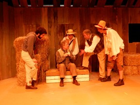 Actors (from left) Nick Neokleous, Michael Capon, Sandy Turcotte, Terry Wade, John Corrigan in a scene from The Mollycoddlers.