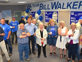 Bill Walker along with supporters, family and friends, watches election results come in at his campaign office in Owen Sound on Thursday evening. (Rob Gowan The Sun Times)