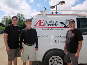 CAROL STEEDMAN/For The Expositor
Adam Walker (on left), Paul Hrvoyevich and Doug Walker are on the same team, now that Waterford Electric has merged with Anders Electric of Oakland.