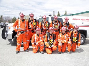 Simone Hensher, a mine rescue technician for Glencore, won the award for top technician at a recent  Ontario Mine Rescue competition. She is pictured in the first row, second from right, along with teammates who competed last year in the district mine rescue competition. (Gino Donato/Sudbury Star file photo)