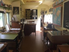 The rail car, home to the museum today, was part of a program called School on Wheels that helped provide education to students who lived in remote locations in Northern Ontario where they did not have access to a schoolhouse. (PHOTO BY IZZY SIEBERT/CLINTON NEWS RECORD)