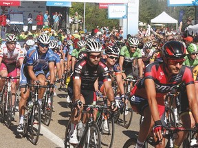 Riders in the 2013 Tour of Alberta depart Festival Place in Sherwood Park. 

Shane Jones/News Staff