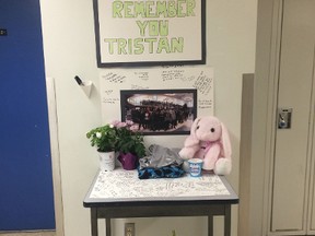 Ardrossan Junior-Senior High School students set up a memorial in honour of their former classmate and friend Tristan Tice-Kidston, who was one of two drivers killed in a collision on May 29.

Zach Mueller/News Staff