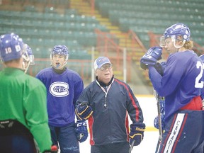 Veteran coach, general manager and scout Dave Clancy is the new bench boss of the Espanola Express of the Northern Ontario Jr. Hockey League. In photo above, Clancy runs a practice during his time as head coach of the NOJHL’s Rayside-Balfour Canadians.