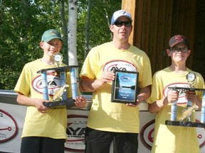 Mason Pronych, Doran Pronych (boat captain) and Owen Gaillard were this year’s winners of a boat and trailer at the AYA Anglers and Young Anglers Fishing Tournament in Tobin Lake.  Laurie Kratchovil Nipawin Journal