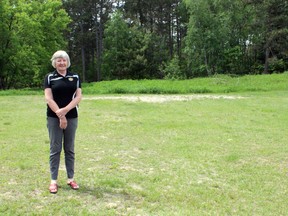 Rotary Club of Kenora president and splash pad committee chair Deb LeMaistre stands on the site in Norman Park where the splash pad will be built. The local service club presented a $150,000 cheque to city council at committee of the whole, Tuesday, June 5.
KATHLEEN CHARLEBOIS/DAILY MINER AND NEWS