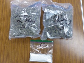 OPP and Stratford Police seized more than $155,000 in drugs Monday, including more than 390 ounces (11,100 grams) of marijuana. (Submitted photo)