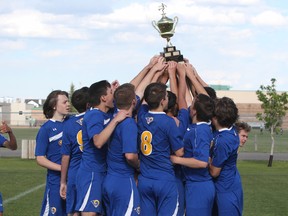 The Bert Church Chargers repeated as Rocky View Sports Association boys' soccer champions after a 3-1 victory over the Cochrane Cobras. The finals game was played at Monklands Park on June 5.