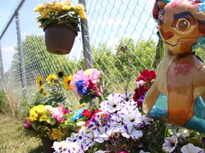 A memorial for Brittany Bergsma on McKeand Street in Ingersoll displays one of her favourite Disney characters, Simba. (Chris Funston/Sentinel-Review)