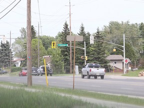 The intersection of Falconbridge Road and Penman Avenue in Garson on Tuesday. A  pedestrian was struck at the intersection and killed on Monday afternoon. (Gino Donato/Sudbury Star)