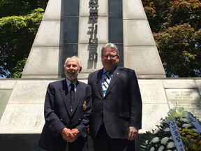 Peter Clegg, a Korean War veteran, and Brantford-Brant MP Phil McColeman visit the Canadian Memorial Monument in Gapyeong, South Korea, site of a major battle in the Korean War. (Submitted Photo)
