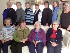The initial committee met in the home of Marian Zinn. Back: Ann Feagan, Evelyn Hackett, Jackie McNay, Donna Hayden, Joan Black, Rhea Hamilton Seeger and Debbie Bauer. Seated: Bell Hackett, Claudia Baskerville, Marian Zinn and Hannie Scott. Not captured in a photo was Paul Zinn who worked with Angus Cline to keep our finances and book orders in line. There were also researchers who were not captured: George Hoy, Ann and Suzanne Andrews, Shirley Culbert, Peggy Allan, Yvonne Kerr, Kathy and Stewart Curran, Mary Nelson, the Raynard family, the Altons, the Hacketts and the list goes on. It takes a community to tell their own history and we thank all those who were such a big help with every photo and tidbit of history.