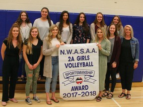 The Fairview High Senior girls Cobras Volleyball team holding their Sportsmanship Award