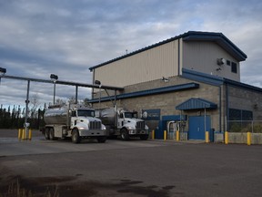 Tanker trucks fill up at the Anzac water treatment plant, near Anzac, Alta. on Monday, Sept. 11, 2017. Cullen Bird/Fort McMurray Today/Postmedia Network.