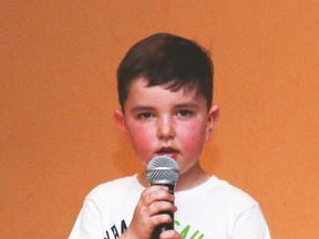 Vulcan’s Ryder DeBolt sings a song called Dinosaurs at the Cultural-Recreational Centre on May 26, when funds were raised for research into a rare neurological disorder called chronic inflammatory demyelinating polyneuropathy (CIDP) that DeBolt has been diagnosed with. Jasmine O'Halloran Vulcan Advocate