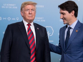 SAUL LOEBSAUL LOEB/AFP/Getty Images
U.S. President Donald Trump and Canadian Prime Minister Justin Trudeau hold a meeting on the sidelines of the G7 Summit in La Malbaie, Quebec, Canada, June 8, 2018.