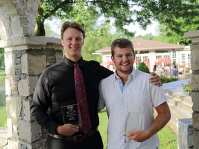 Logan Pillsworth, left, and Jared Fleming will be singled out on at Saturday’s graduation ceremony for students of St. Clair College’s Thames Campus. Pillsworth will receive the President’s Medal, while Fleming will receive the Student Leadership Medal. The graduation ceremony will be held at the Chatham Capitol Theatre. (Handout)