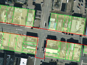 Properties affected by the proposed local improvement plan are highlighted in green. (City of Wetaskiwin photo)