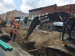 Crews from Birnam Excavating Ltd. were already well into Phase 2 of the Talbot Street reconstruction project this week. The project started this week and is expected to be completed in August. (Laura Broadley/Times-Journal)