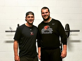 Luke VanMoerkerke (left) and Austin Pasztor will be leading a free football camp for high school aged players on July 2 at Bisons Alumni North Park Sports Complex. (Submitted Photo)