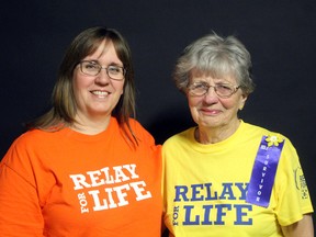 Margarette Beilhartz, colon cancer survivor, and her daughter, Judy Cruise, have thrown on their volunteer t-shirts for another round of Relay for Life, a nationwide fundraiser by the Canadian Cancer Society taking place Friday evening in the Sault - Ben Cohen For The Sault Star