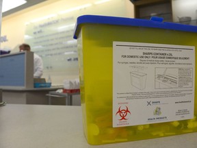 Jonathan Ludlow/The Intelligencer
A medical sharp, which includes, but is not limited to, hypodermic needles, lancets, syringes, or other forms of contaminated glass or plastic, should be properly disposed of in yellow sharps containers, which can be provided by a local pharmacy or health unit.