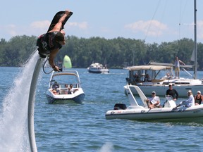 Franky Zapata, inventor of the Flyboard, demonstrates how the hoverboard works during the Redpath Waterfront Festival in 2014. The festival returns to Toronto’s waterfront June 22-24. (Dave Thomas/Postmedia Network )