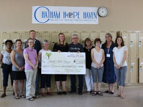 Chatham Hope Haven received an $11,450 donation from 100+ Women Who Care Chatham-Kent on Friday. (Fallon Hewitt/The Daily News)