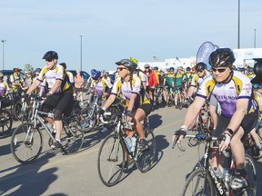 Over 1,600 cyclists rode from Leduc to Camrose and back last weekend in support of Canadians living with MS. This local Johnson MS Bike Ride was the largest in Canada, raising almost $2 million. Proceeds from the weekend will go towards MS research and services. (Lisa Berg/Rep Staff)