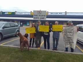 Local protestors outside of MP Ben Lobb’s office in Goderich, in opposition to the Trans Mountain pipeline. (Contributed photo)