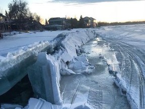 Two quakes split open the ice on Lac Ste. Anne at Alberta Beach on the night of Jan. (Submitted | Jim Benedict)