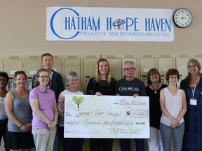 Chatham Hope Haven received an $11,450 donation from 100+ Women Who Care Chatham-Kent on June 15. Fallon Hewitt/Chatham This Week