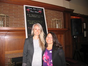 Jack Evans/For The Intelligencer
Jennifer Hardenne  (left) is welcomed by the arts council chairperson, Jenny Woods, as the new general manager at the annual meeting of the Quinte Arts Council. The council met last week at The Belleville Club.