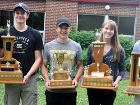 Top senior athletes recognized at the MDHS athletic banquet June 12 were Erica Babb (left) and Connor Gettler, senior outstanding athletes; Quaid Austin and Kelly Ward, most outstanding graduates; and Judd Walker, senior male sportsperson. Ward was also named the senior female sportsperson for 2017-18. ANDY BADER/MITCHELL ADVOCATE