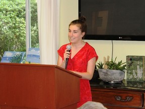 Great Lakes Secondary School student Emma Tanner reads her story Foggy Days and Fighting Back during the 9th annual Alzheimer Society Writing Contest awards ceremony on June 14 at Fairwinds Lodge.
CARL HNATYSHYN/SARNIA THIS WEEK