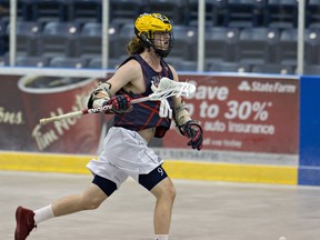 Cole Robillard, shown in practice, scored three goals and added one assist to help the Brantford Warriors defeat the Six Nations Warriors 12-9 at home in a junior C lacrosse game on Sunday. (Brian Thompson/The Expositor)