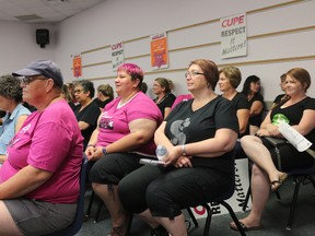 BRUCE BELL/THE INTELLIGENCER
Members of CUPE Local 1022 were out in full force at Monday’s Hastings and Prince Edward District School Board meeting to hear the presentation of the 2018-19 budget.