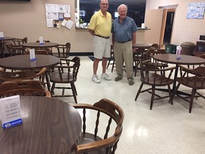 Legion treasurer John Glaysher, left, with Rev. Don Moore at the newly renovated Legion on Dundas St. (HEATHER RIVERS/SENTINEL-REVIEW)