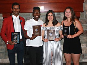 Among athletes honoured at Assumption College's annual athletic awards banquet are Trevone Zoysa (left), Richard Davis, Emily Hall and Stephanie Pongracz. (Submitted Photo)