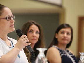 Shannon Agowissa, an Aboriginal liaison officer with the Greater Sudbury Police Service, speaks during the panel discussion at the Our Journey Together, Truth and Reconciliation, A day of Learning conference in Sudbury, Ont. on Tuesday June 19, 2018. Gino Donato/Sudbury Star/Postmedia Network