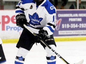 London Nationals' Kyle Dawson (19) plays against the Chatham Maroons in the third period at Chatham Memorial Arena in Chatham, Ont., on Sunday, Jan. 7, 2018. (MARK MALONE/Chatham Daily News/Postmedia Network)