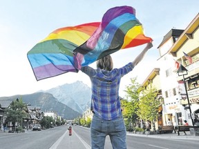 Flying the flag for Banff Pride along Banff Avenue.