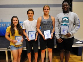 Simcoe Composite School held its annual  Athletic Awards Banquet on last week. Athlete of the year honours went to juniors Mackenzie Snyder and Sihler Baldock as well as seniors Veronica Samborski and Alex Ford.
JACOB ROBINSON/Simcoe Reformer